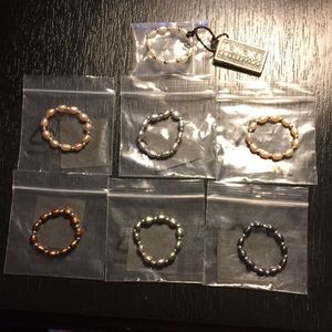 Set of 7 Honora Cultured Pearl & SS Stretch Rings
